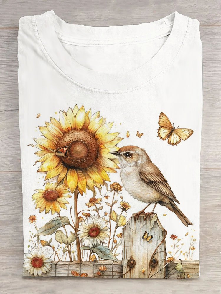 Floral printed round neck T-shirt