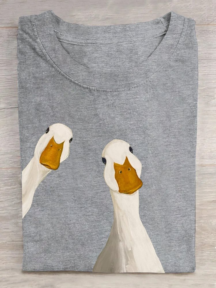 Casual Cotton Duck Loose Crew Neck T-Shirt