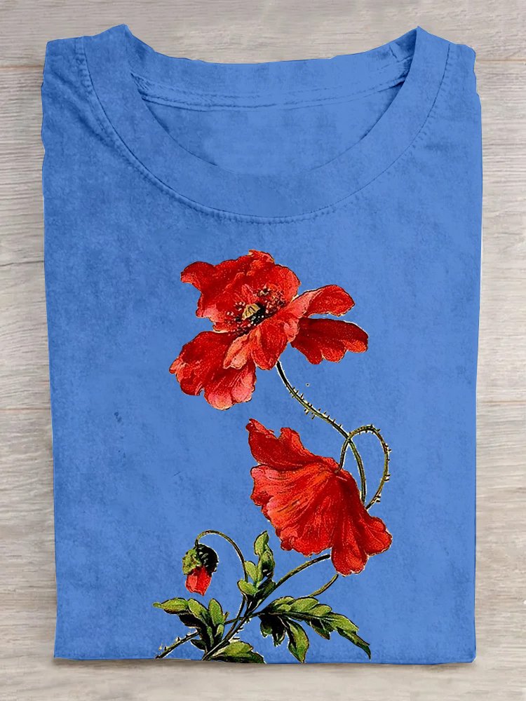 Casual Floral Loose Cotton T-Shirt