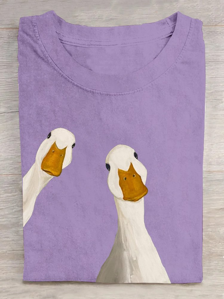 Casual Cotton Duck Loose Crew Neck T-Shirt