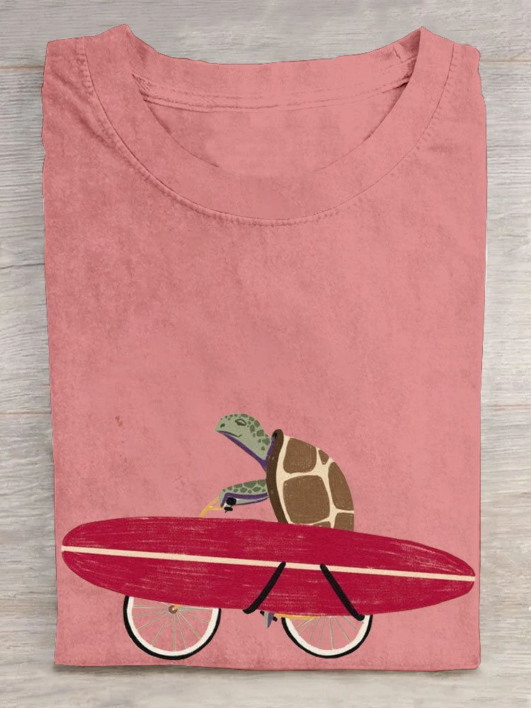 Sea Turtle print round neck casual T-shirt