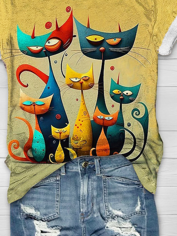 Loose Cat Jersey Casual T-Shirt