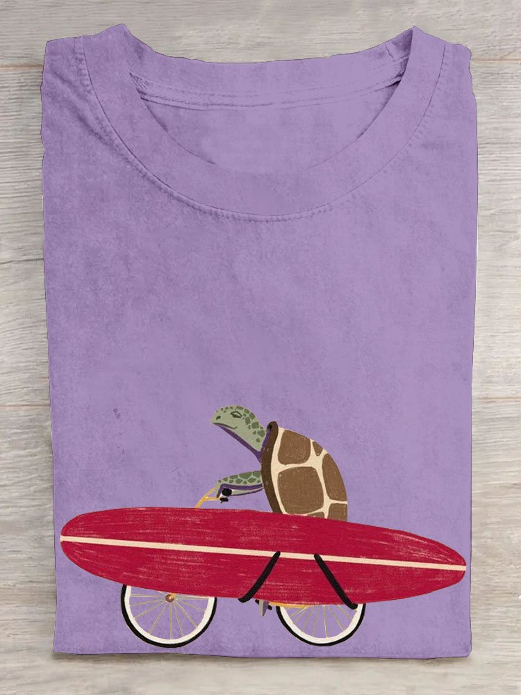 Sea Turtle print round neck casual T-shirt