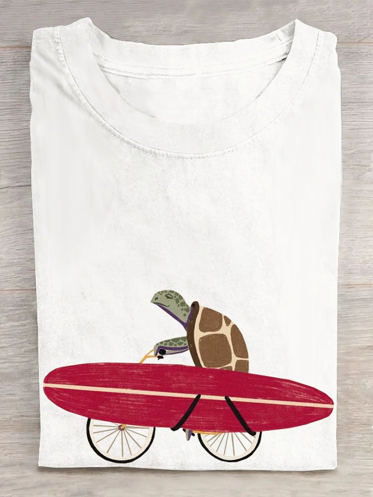 Sea Turtle print round neck casual T-shirt