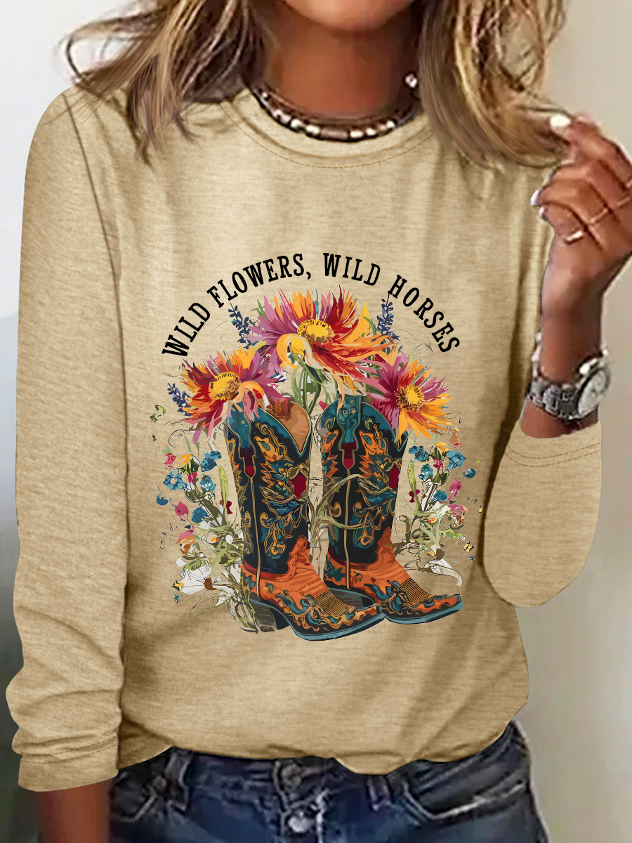 Wild Flowers Wild Horses Casual Long Sleeve Shirt