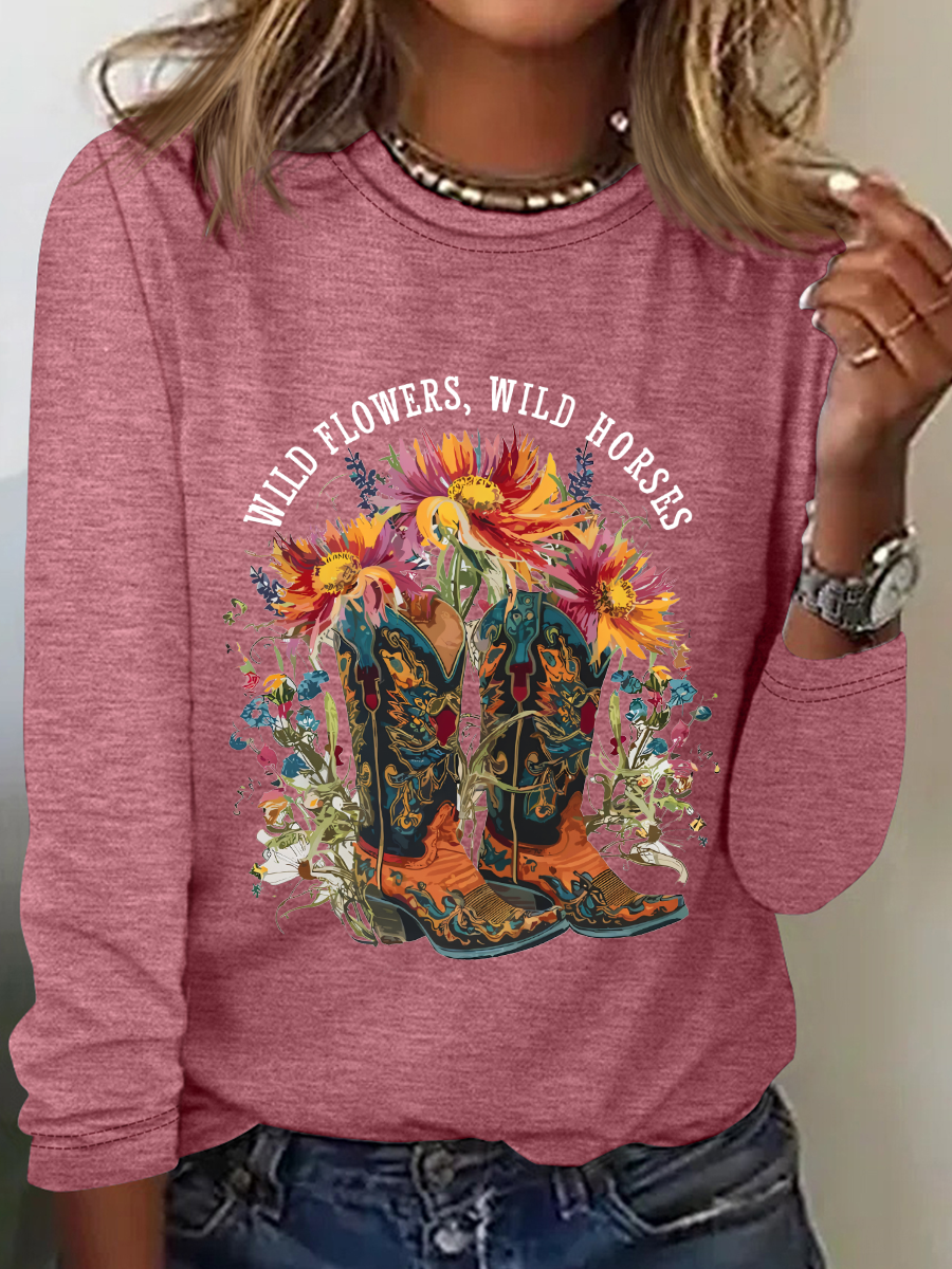 Wild Flowers Wild Horses Casual Long Sleeve Shirt