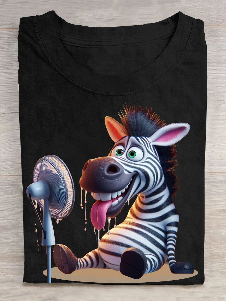 Funny Zebra Printed Round Neck Casual T-shirt