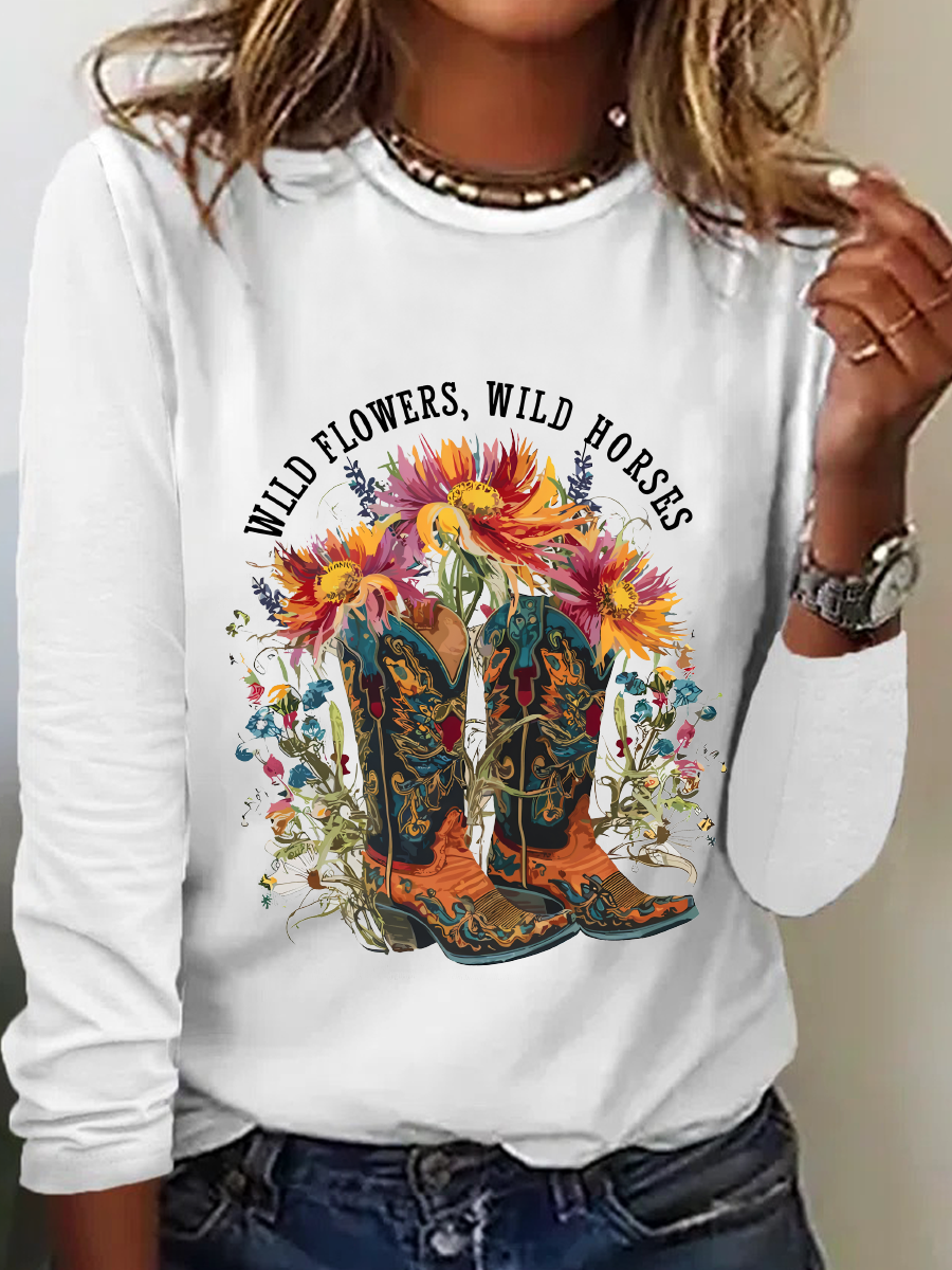 Wild Flowers Wild Horses Casual Long Sleeve Shirt