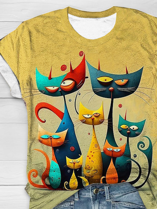 Loose Cat Jersey Casual T-Shirt