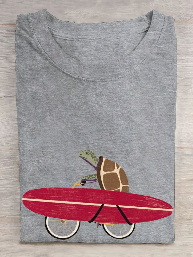 Sea Turtle print round neck casual T-shirt