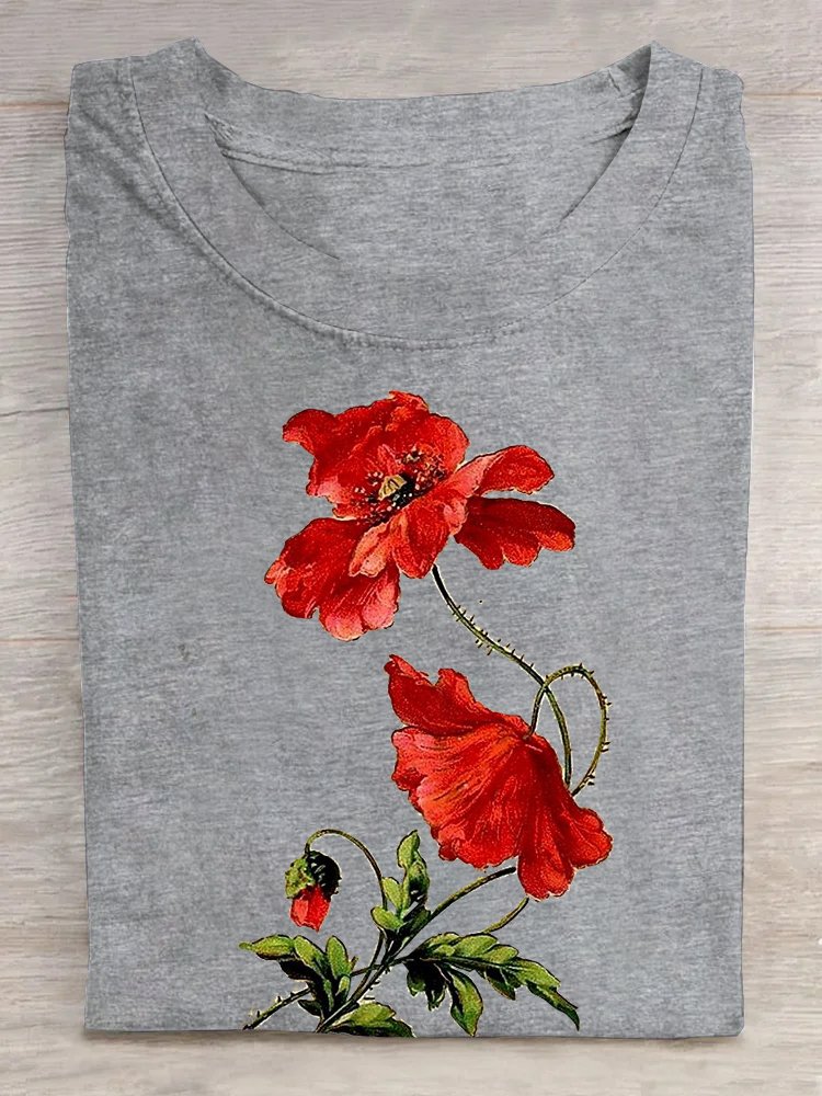 Casual Floral Loose Cotton T-Shirt