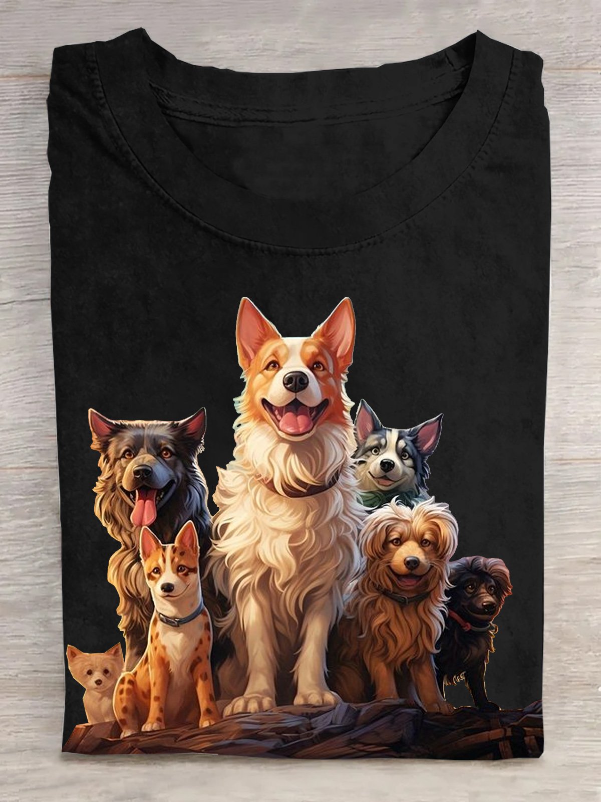 Cotton Casual Crew Neck Dog T-Shirt