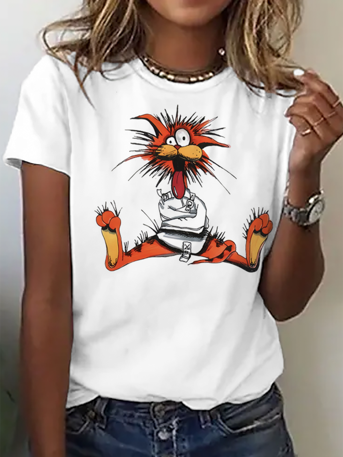 Cartoon Cotton-Blend Loose Casual T-Shirt